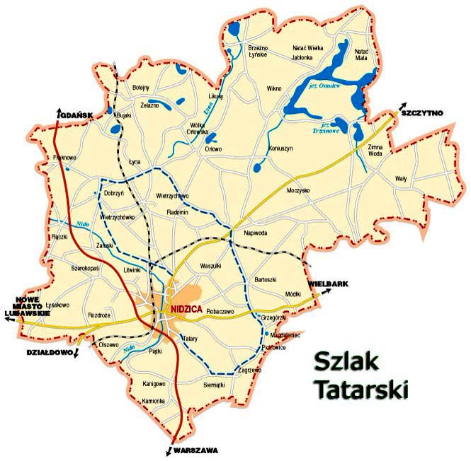 Mapa Szlaku Tatarskiego wokół Nidzicy